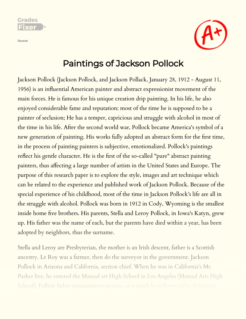 Paintings of Jackson Pollock  Essay