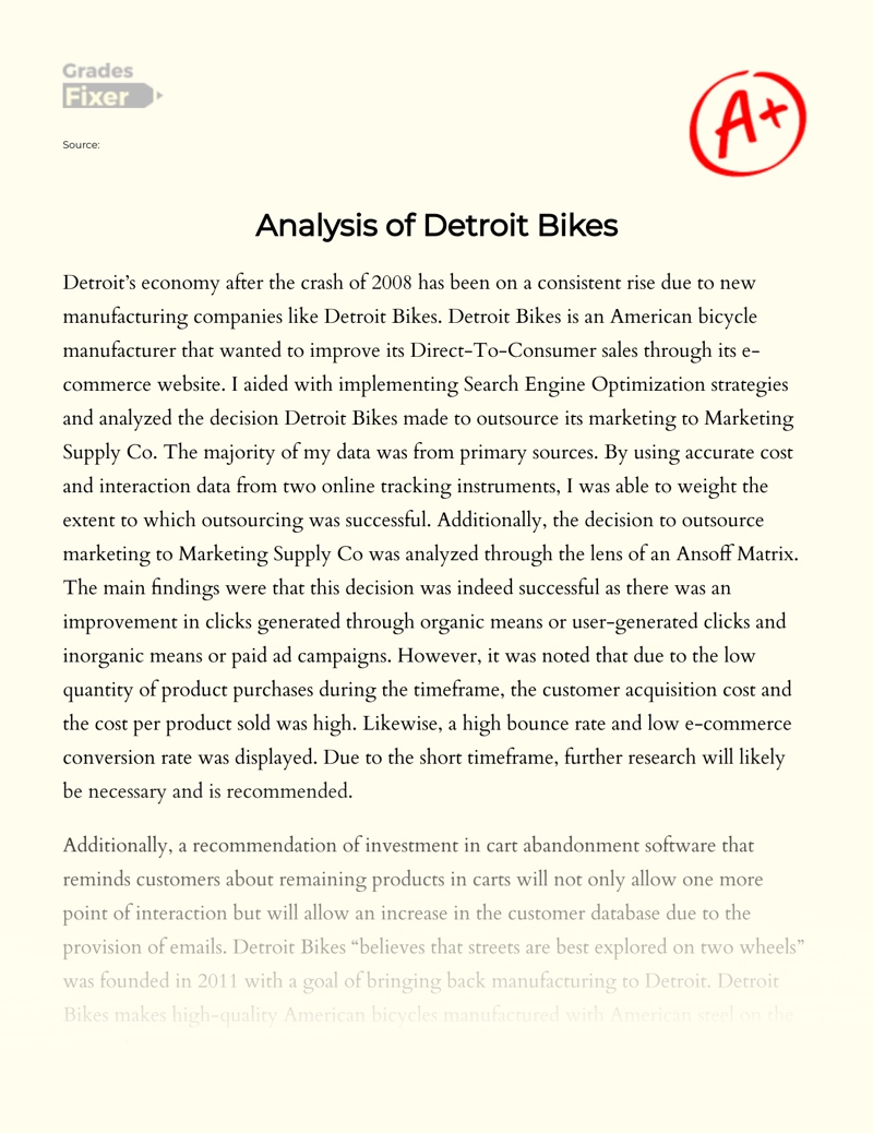 Analysis of Detroit Bikes  essay