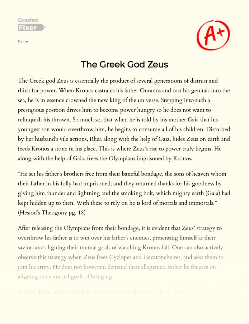 The Greek God Zeus essay