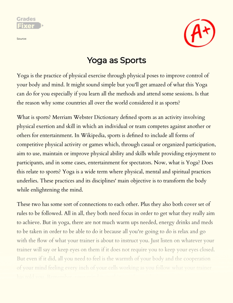 Yoga as Sports essay