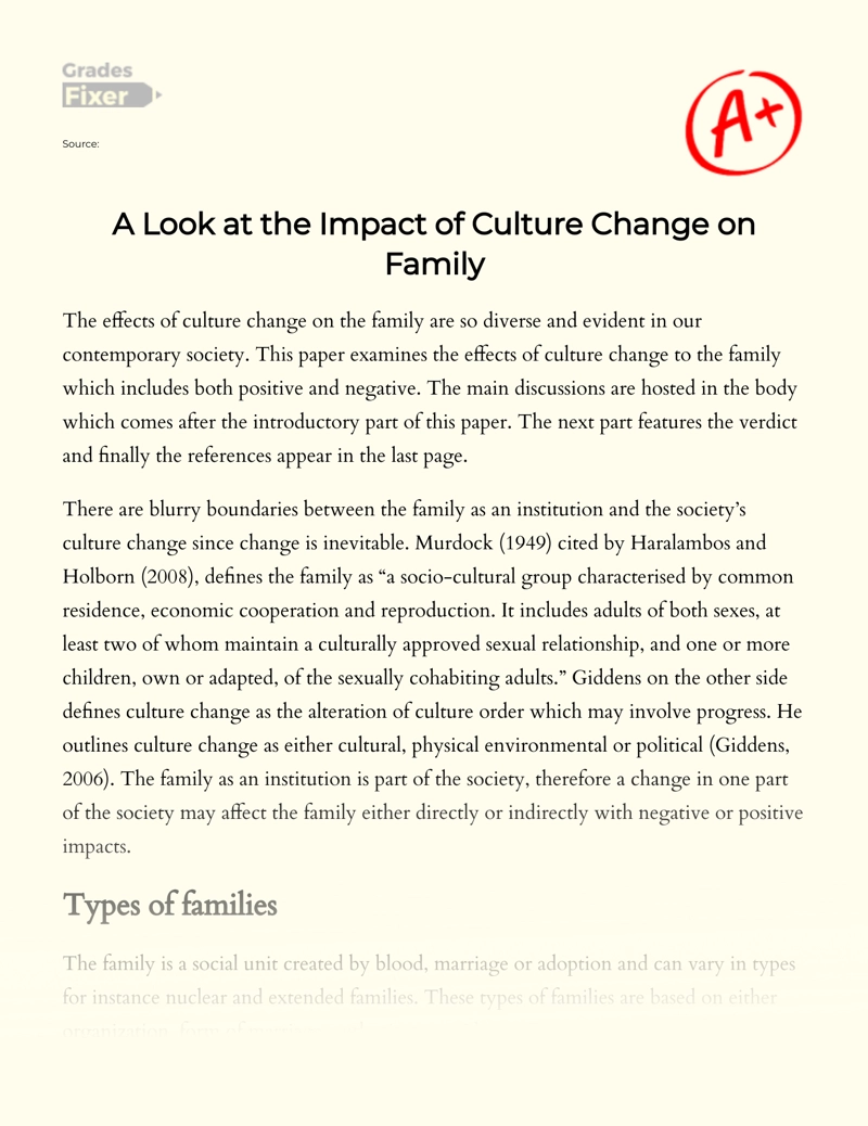 A Look at The Impact of Culture Change on Family Essay