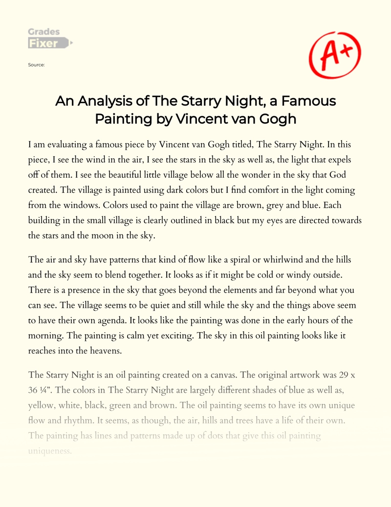 Famous Painting by Vincent Van Gogh The Starry Night: Analysis Essay