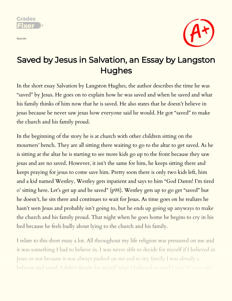Salvation: Langston Hughes' Powerful Testimony Essay
