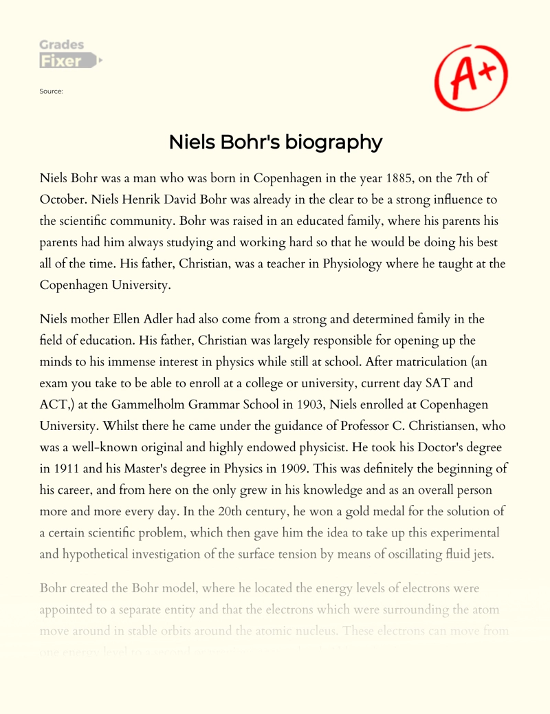 Niels Bohr's Biography  Essay