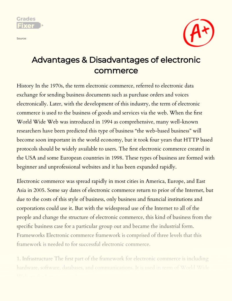 Advantages & Disadvantages of Electronic Commerce Essay