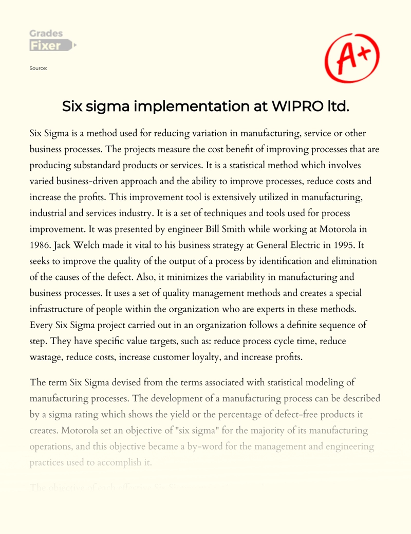 Six Sigma Implementation at Wipro Ltd essay
