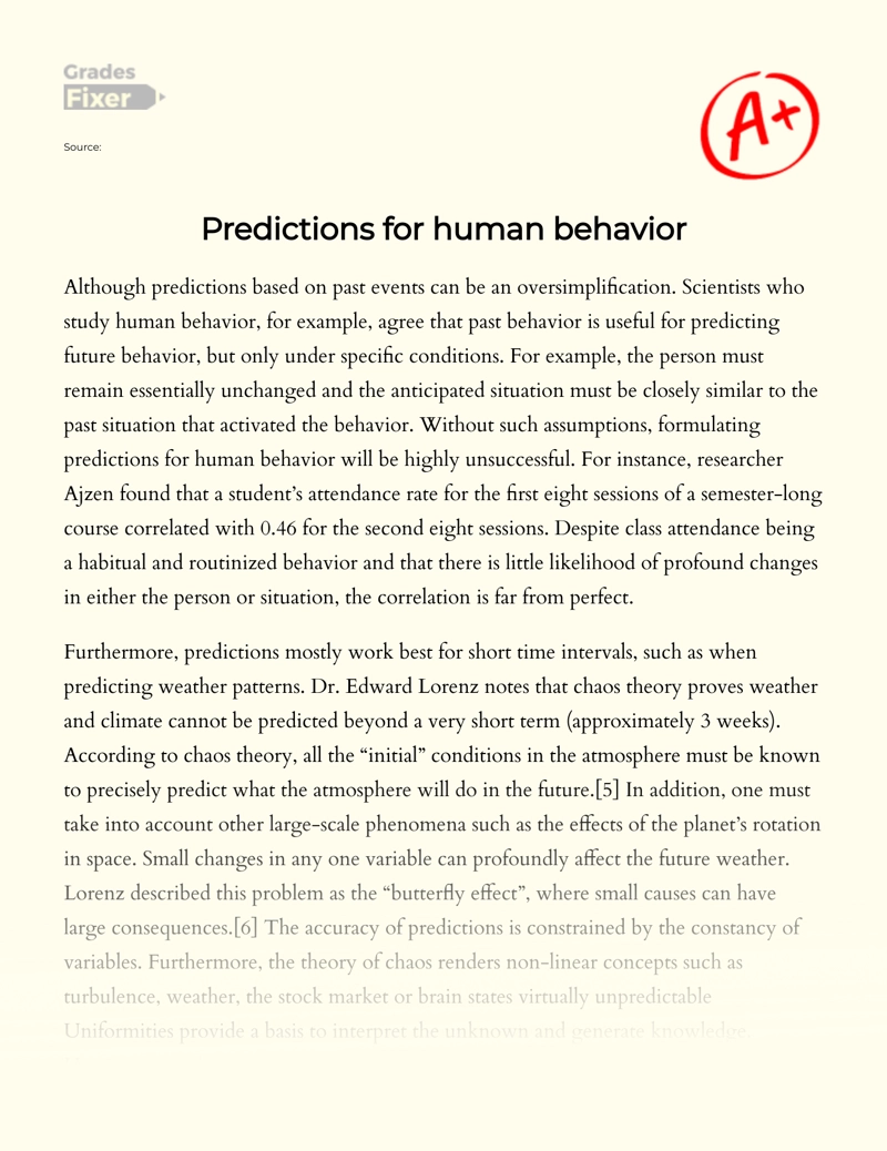 Predictions for Human Behavior Essay