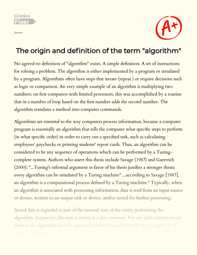 The Origin and Definition of The Term "Algorithm" essay