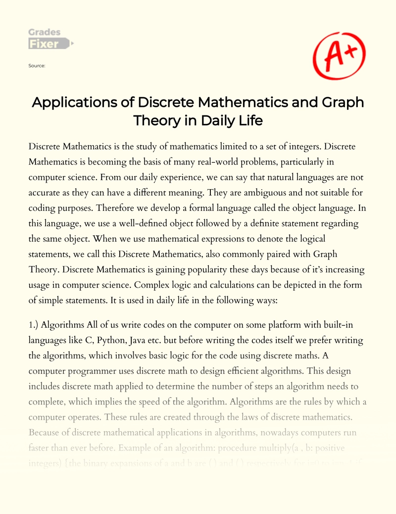 Applications of Discrete Mathematics and Graph Theory in Daily Life Essay