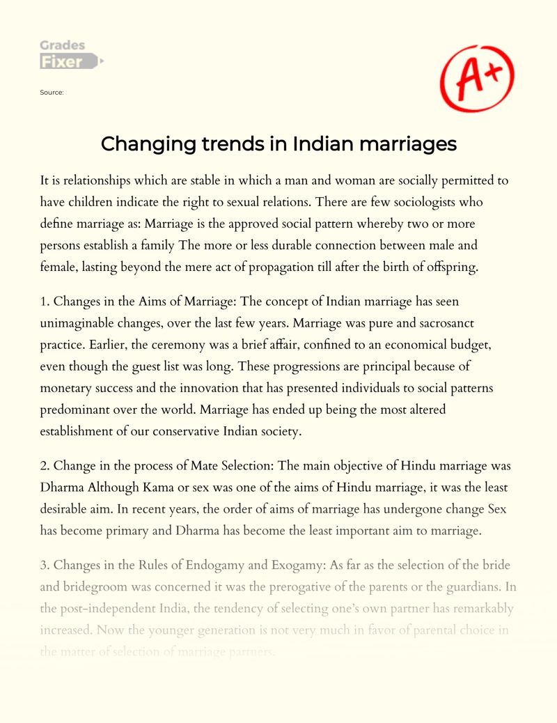 Changing Trends in Indian Marriages Essay