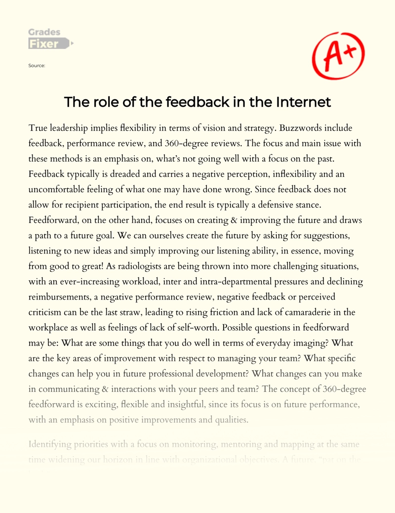 The Role of The Feedback in The Internet  Essay