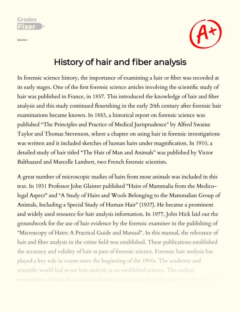 History of Hair and Fiber Analysis: [Essay Example], 569 words GradesFixer