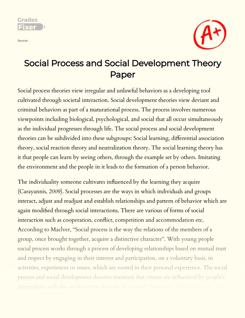 Social Process and Social Development Theory Paper Essay