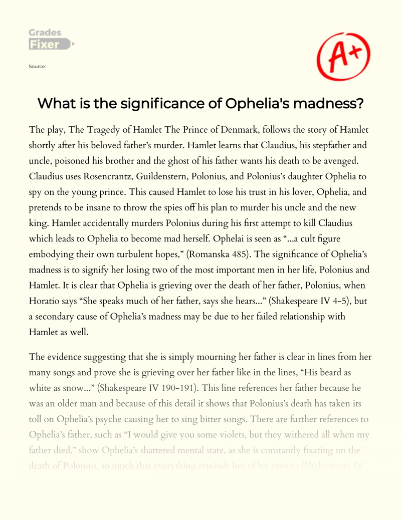 Analysis of The Significance of Ophelia's Madness Essay