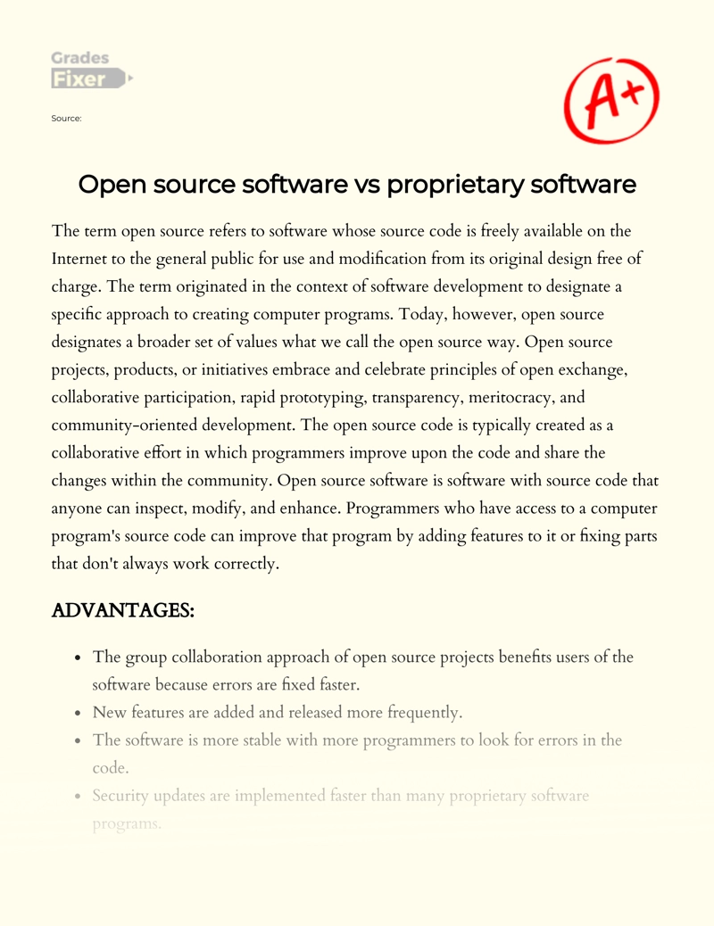 Open Source Software Vs Proprietary Software essay