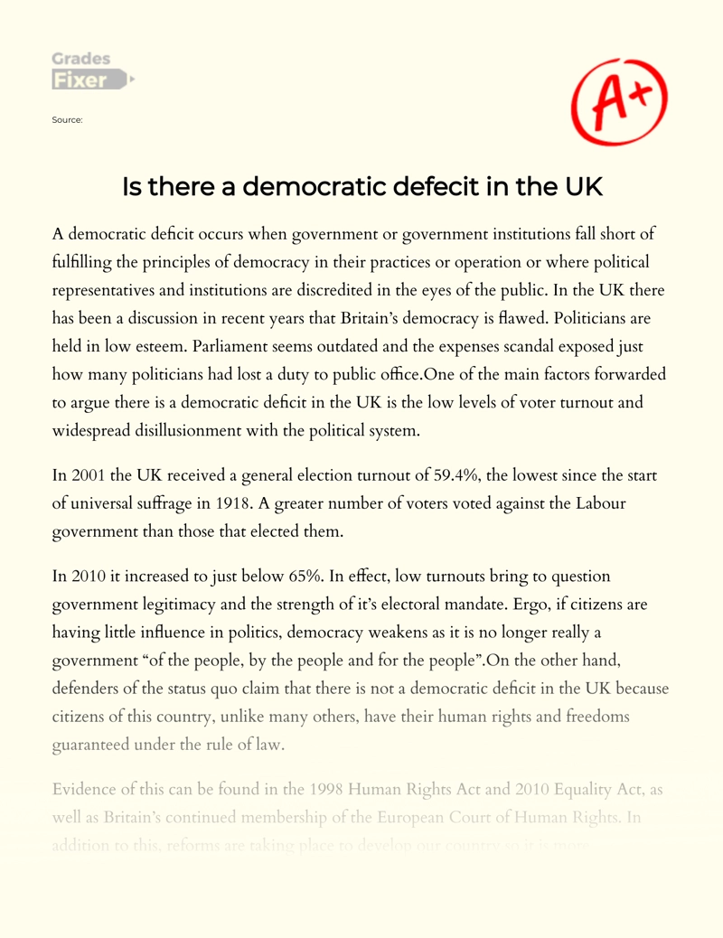 Is There a Democratic Defecit in The UK Essay