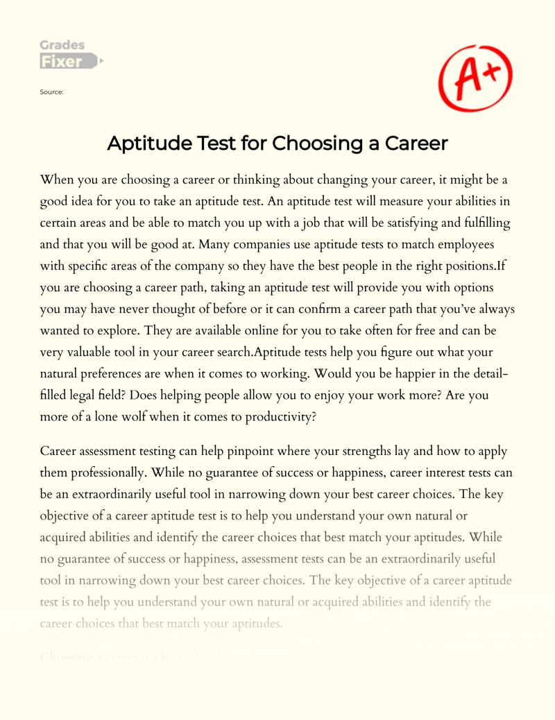 Aptitude Test for Choosing a Career essay