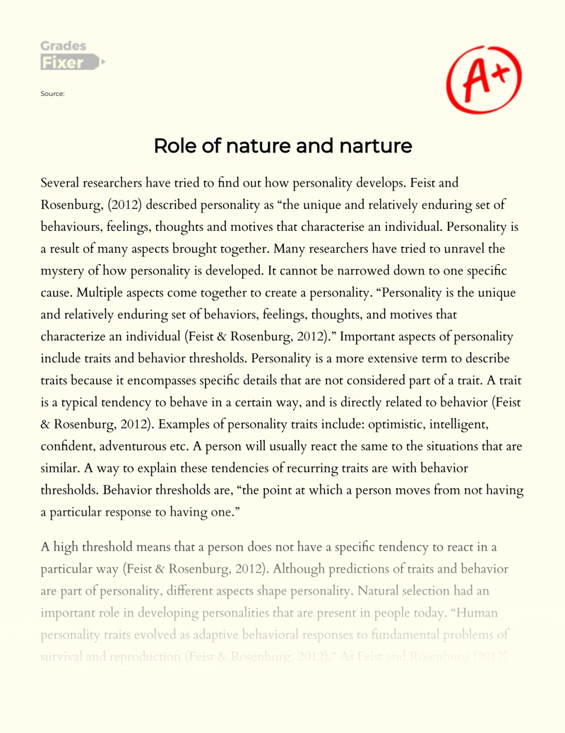 Role of Nature and Narture Essay