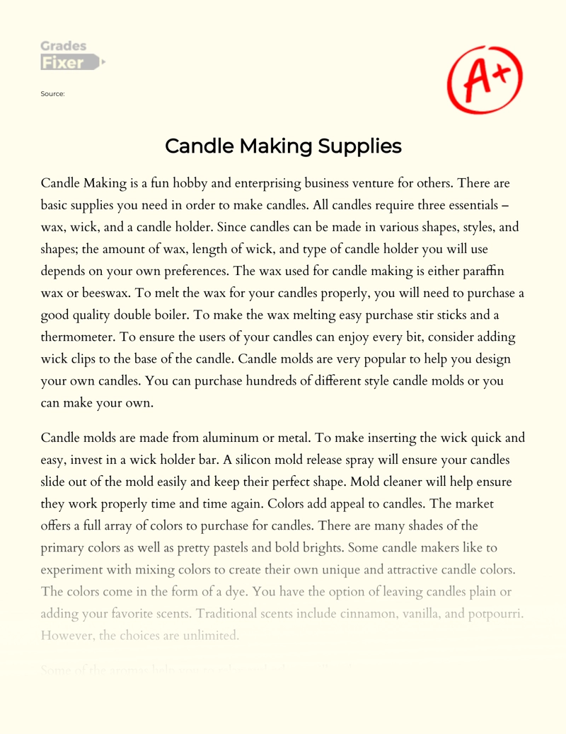 Candle Making Supplies Essay