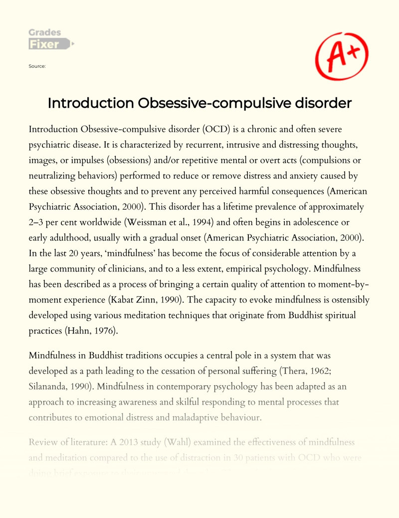 Introduction Obsessive-compulsive Disorder essay