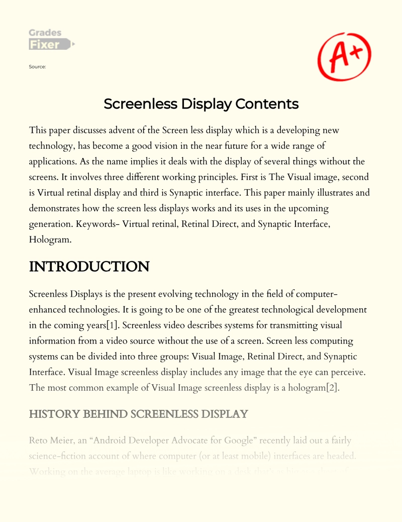 Screenless Display Contents essay
