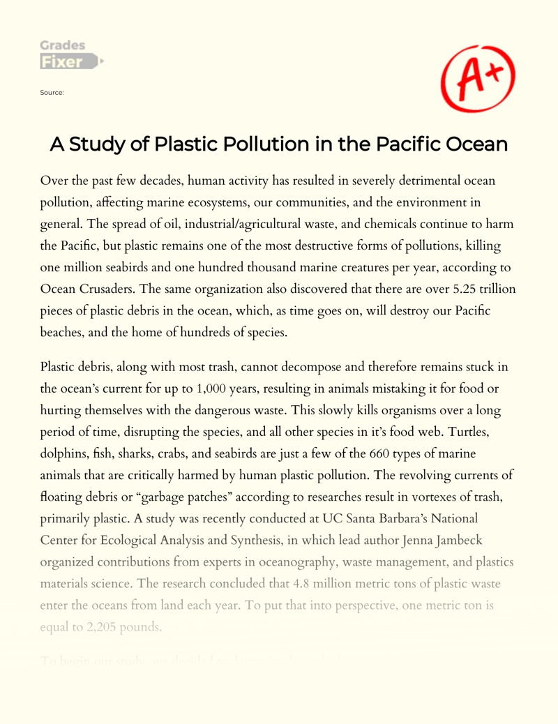 A Study of Plastic Pollution in The Pacific Ocean essay