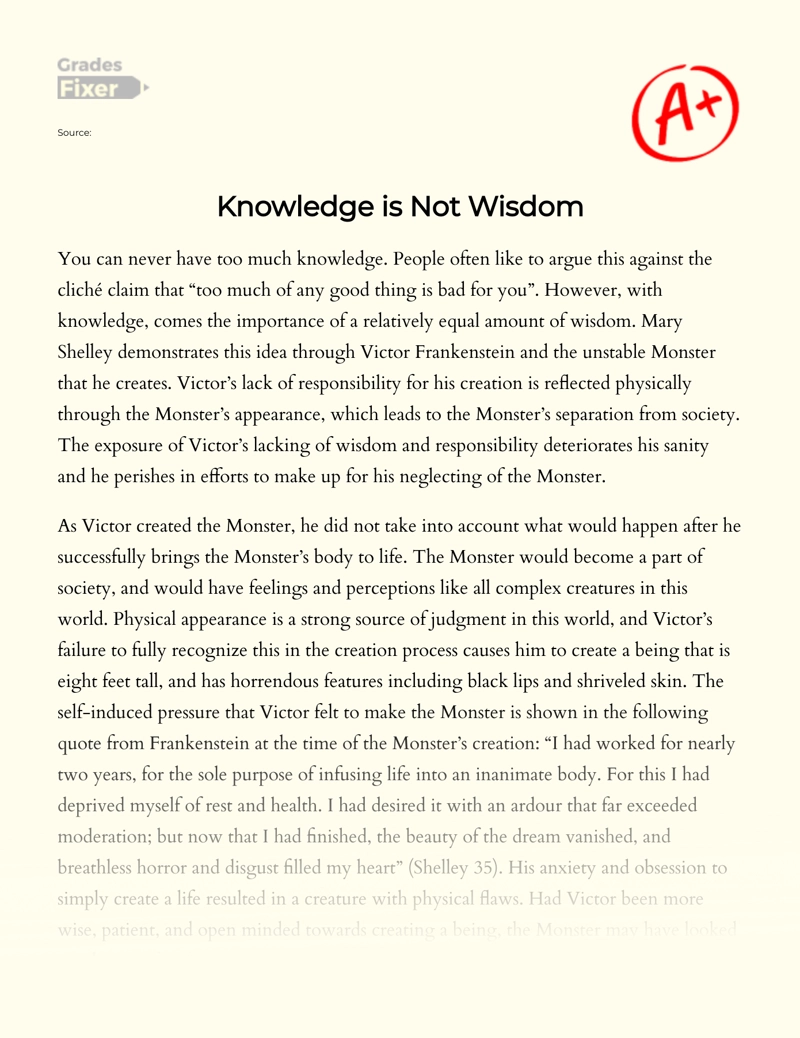Knowledge is not Wisdom essay