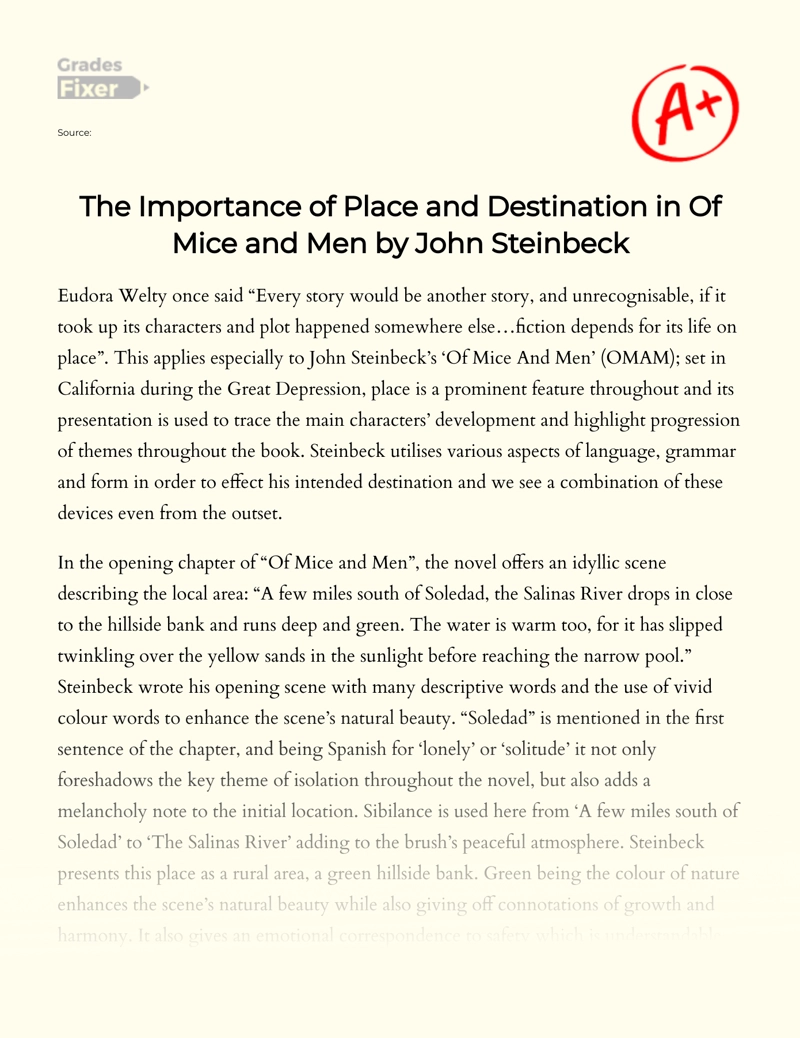 The Importance of Place and Destination in of Mice and Men by John Steinbeck essay