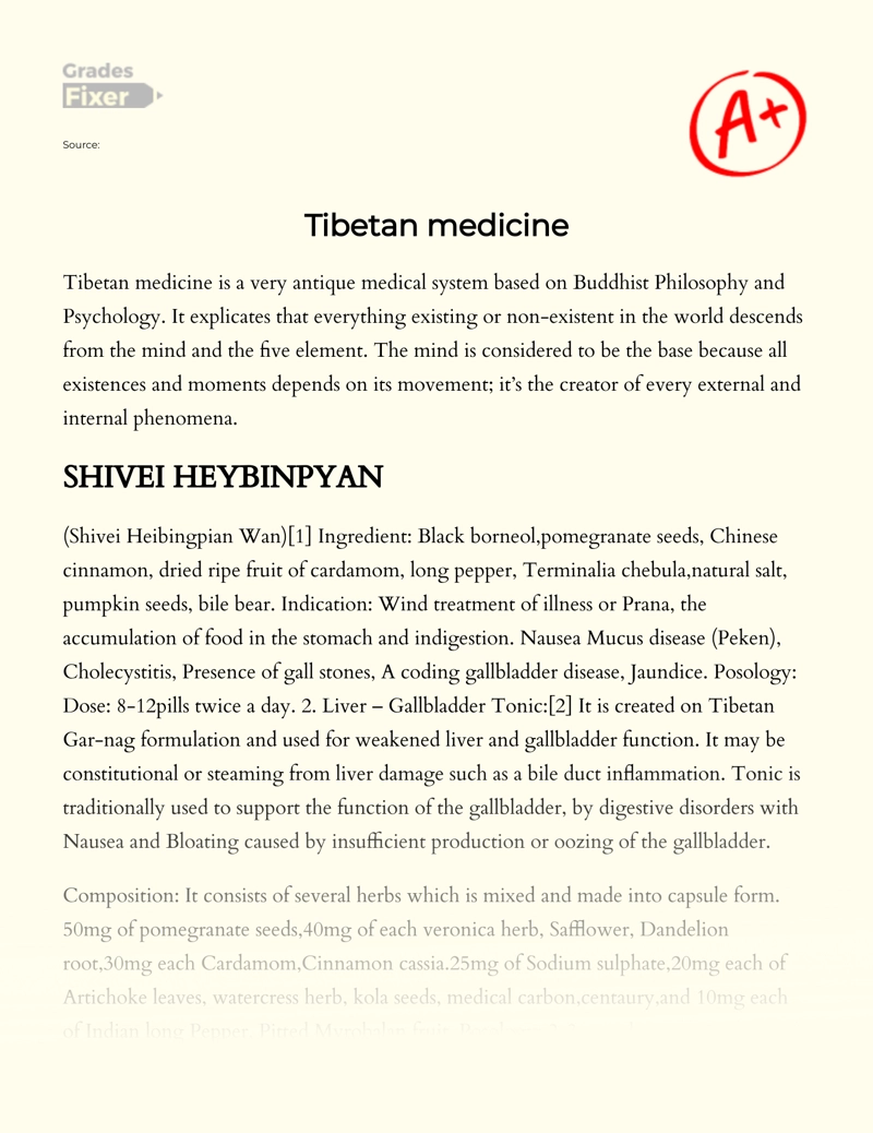 Tibetan Medicine Essay