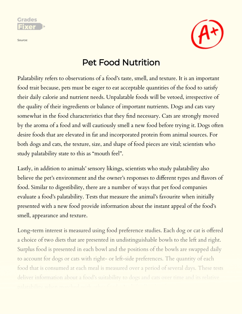 Pet Food Nutrition Essay