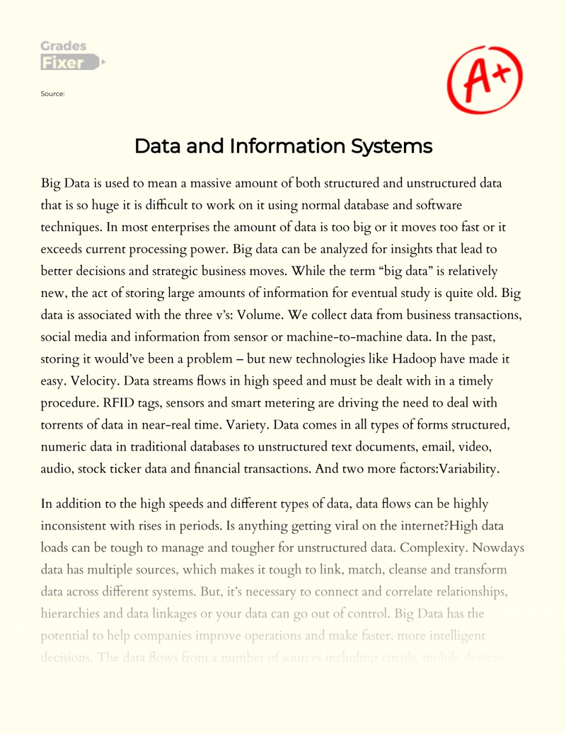 Data and Information Systems essay