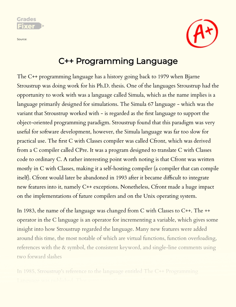 C++ Programming Language Essay