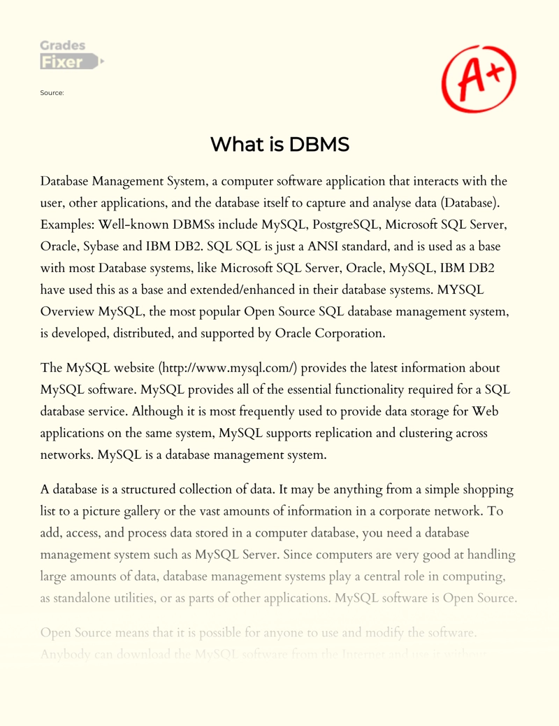 What is DBMS essay