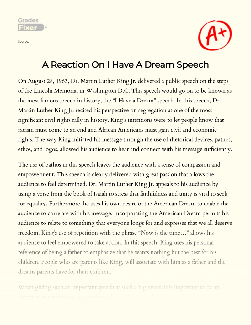 Analysis of Martin Luther King's "I Have a Dream" Speech Essay