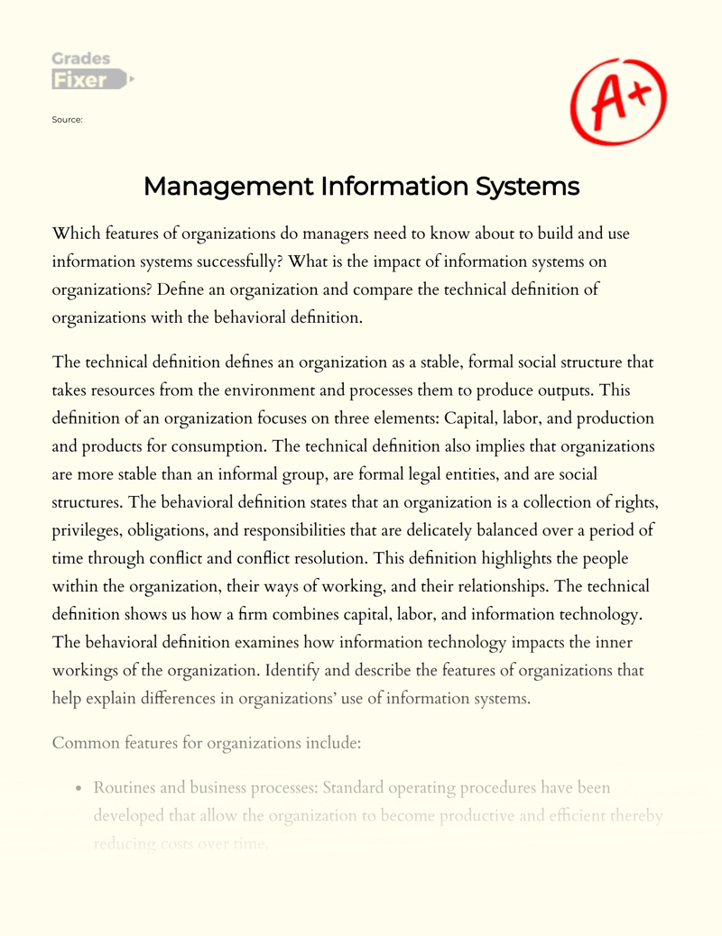 Management Information Systems Essay