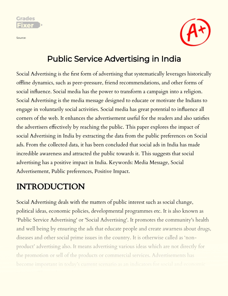 Public Service Advertising in India essay