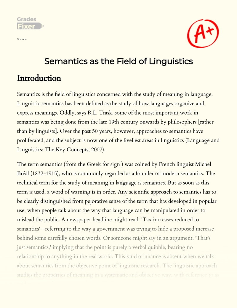Semantics as The Field of Linguistics Essay