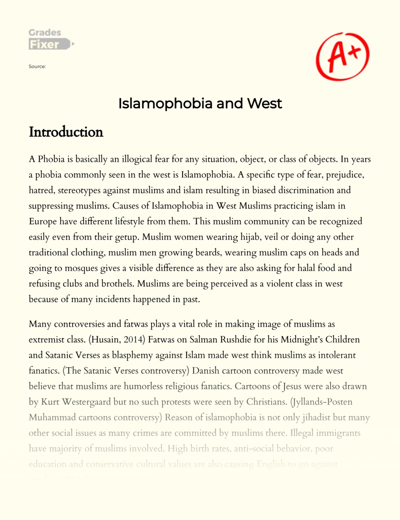 Islamophobia and West Essay
