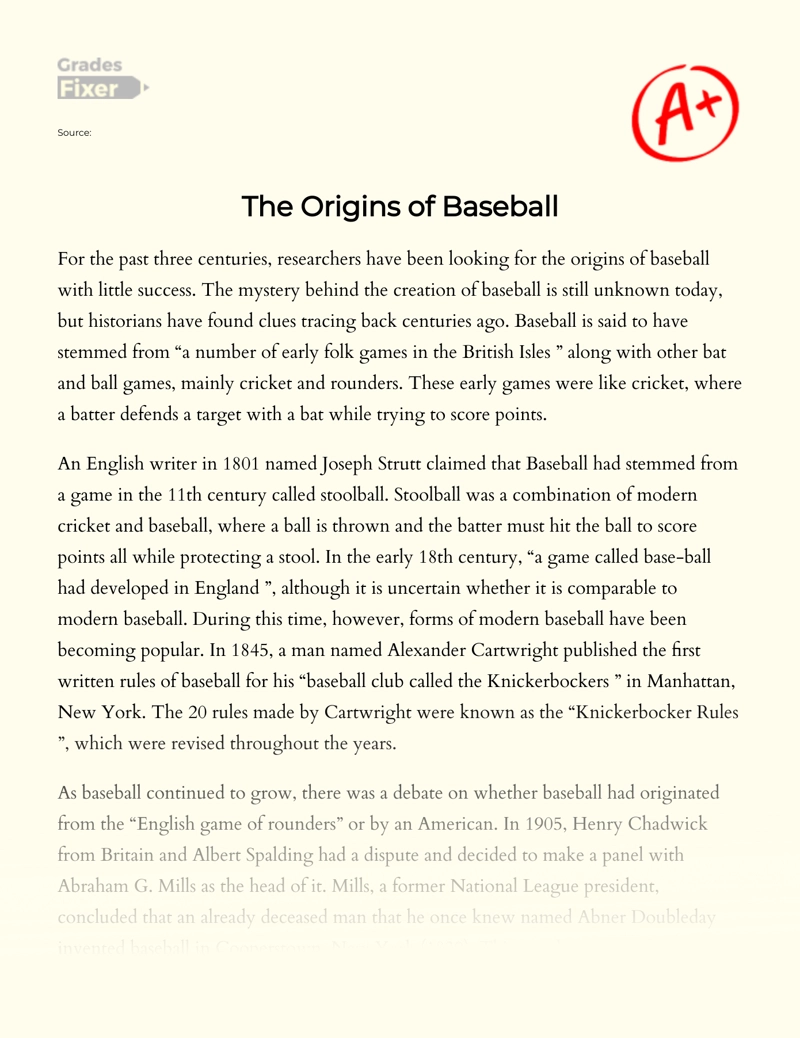 The Origins of Baseball Essay