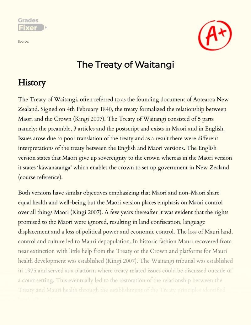 The  Treaty of Waitangi Essay