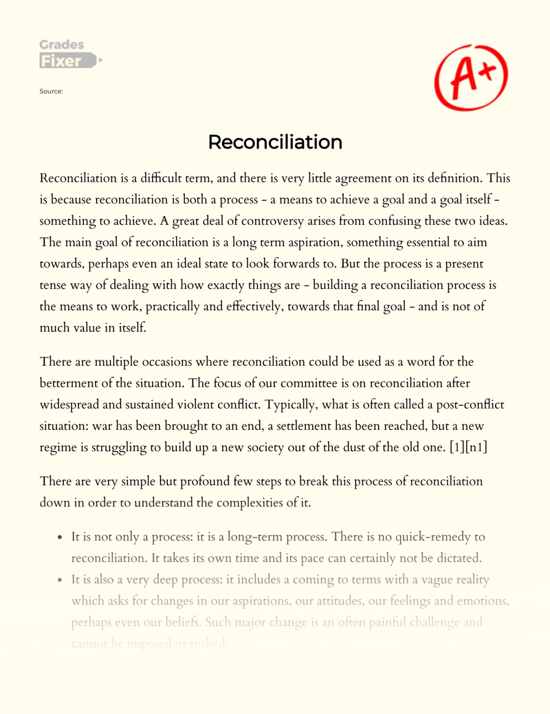Review of The Process of Reconciliation and Its Importance Essay