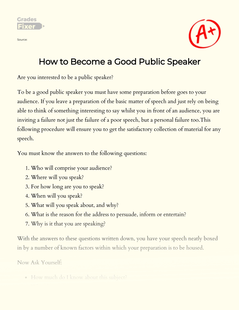How to Become a Good Public Speaker Essay