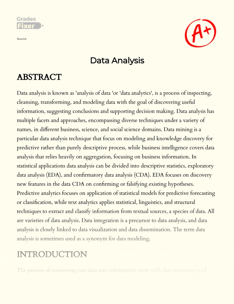 Research of Data Analysis and Different Types of Analysis: [Essay