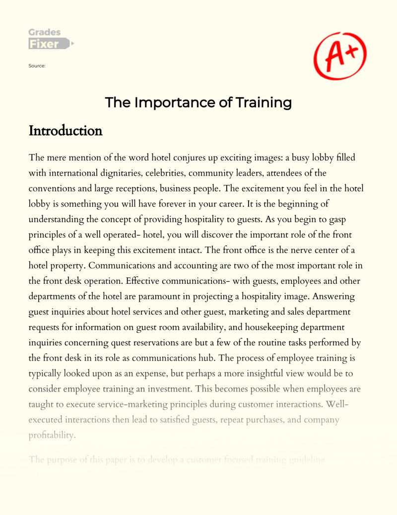 The Importance of Training Essay