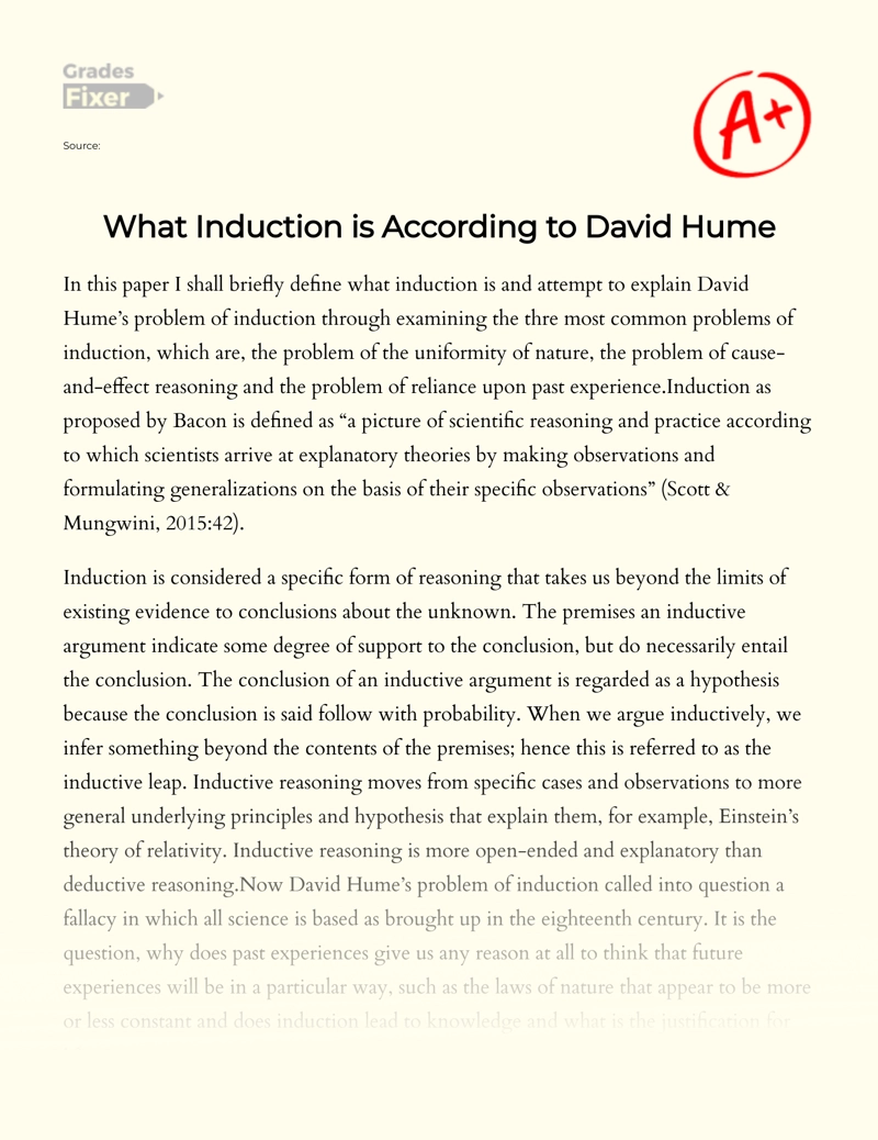 What Induction is According to David Hume Essay