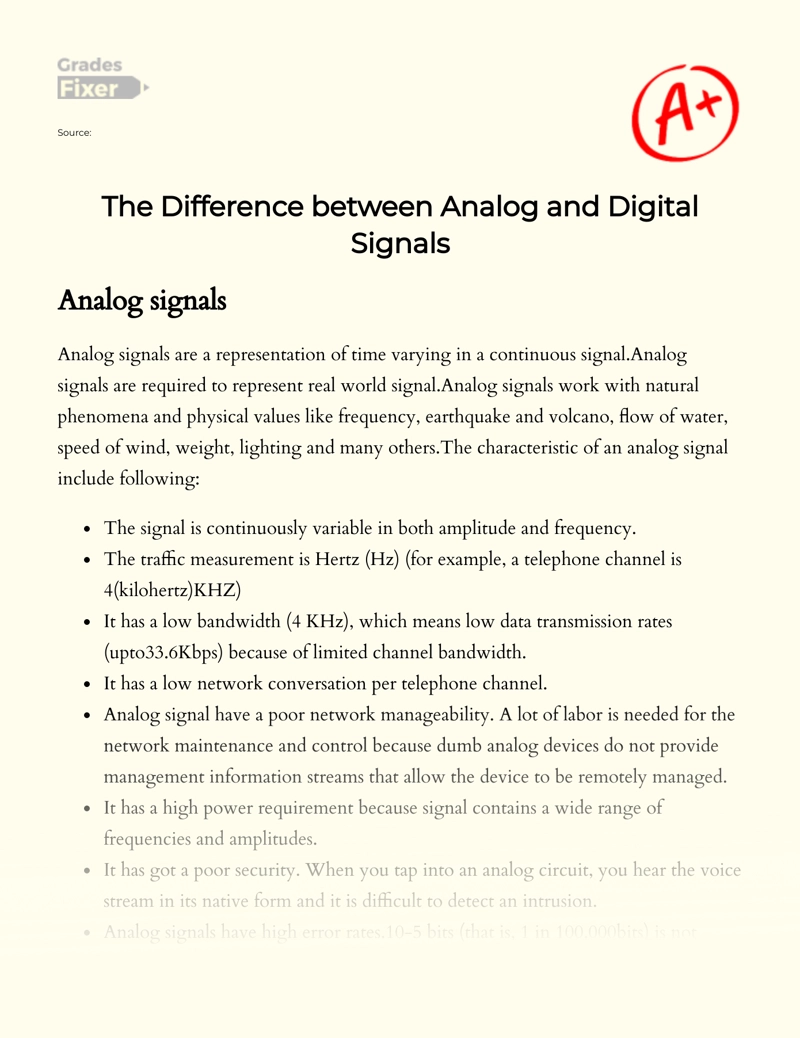 The Difference Between Analog and Digital Signals Essay