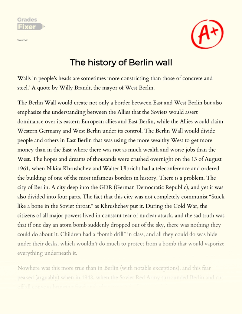 The History of Berlin Wall essay