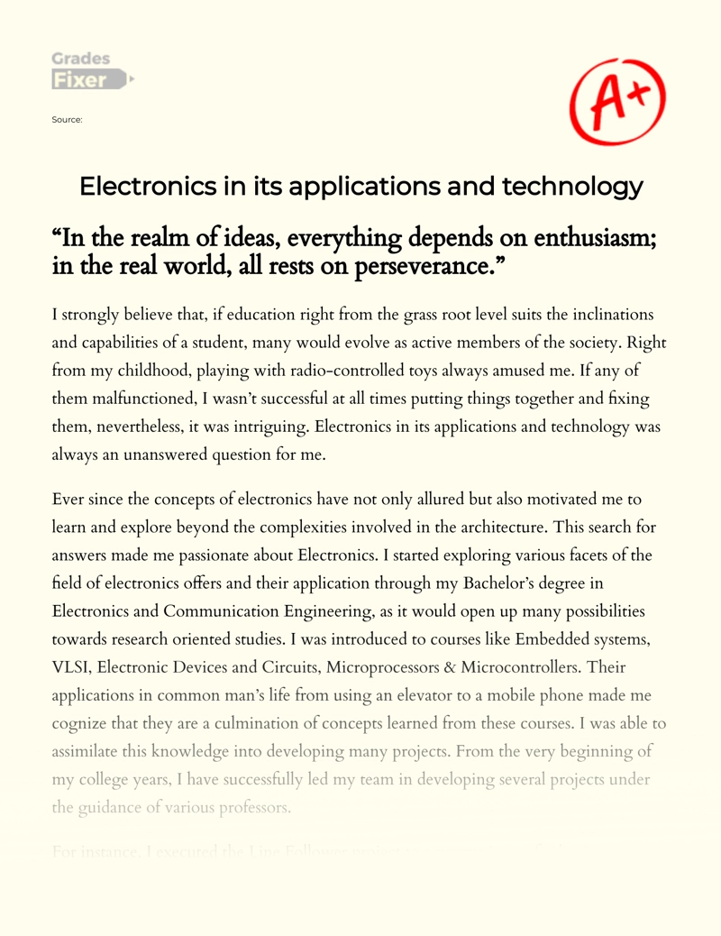 Electronics in Its Applications and Technology Essay