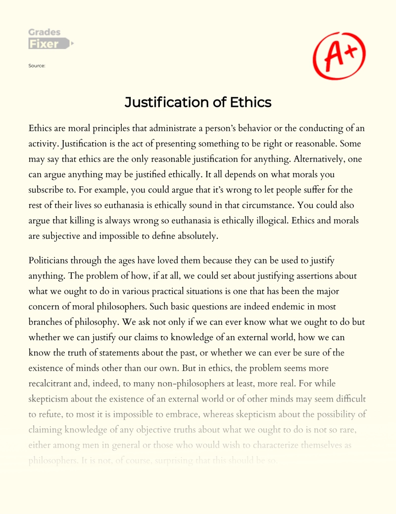 Moral Justification and Ethics in Business essay