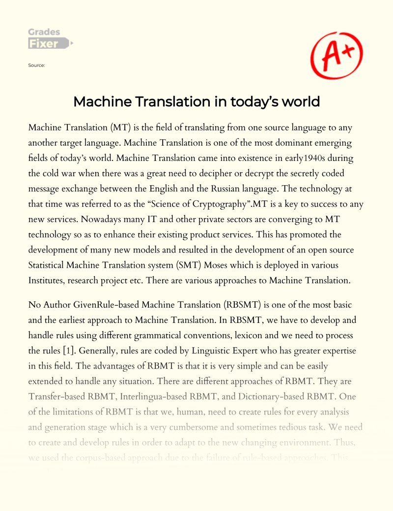Machine Translation in Today’s World Essay